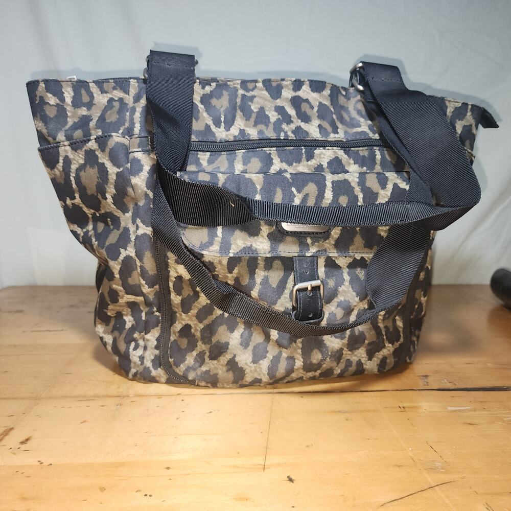 BAGGALLINI Leopard double handle satchel bag purse attached wallet